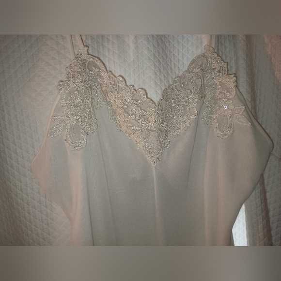 Linea Donatella Womens Lace Bead Trim Sheer Lined Nightgown Ivory Size L - Picture 2 of 6